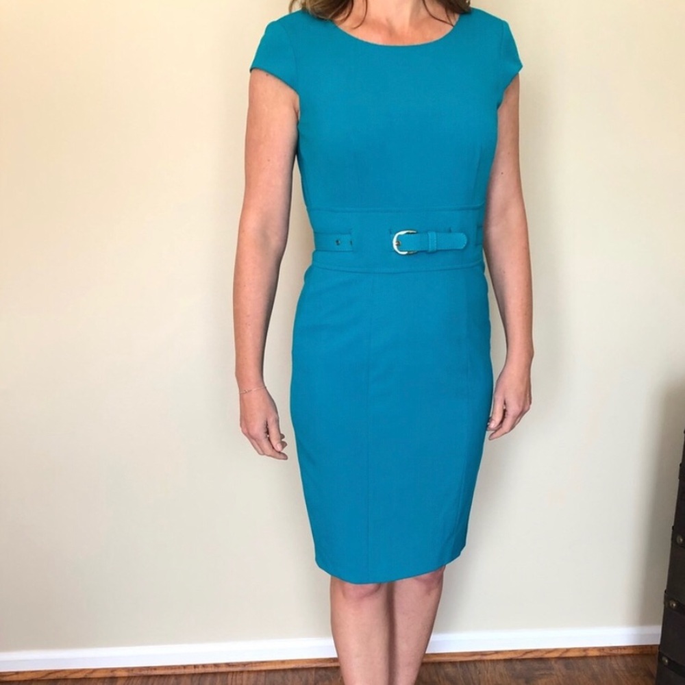 Teal Calvin Klein belted dress